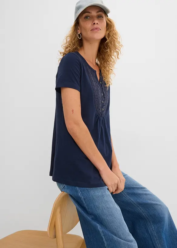 Maglia in cotone fiammato a maniche corte, bonprix