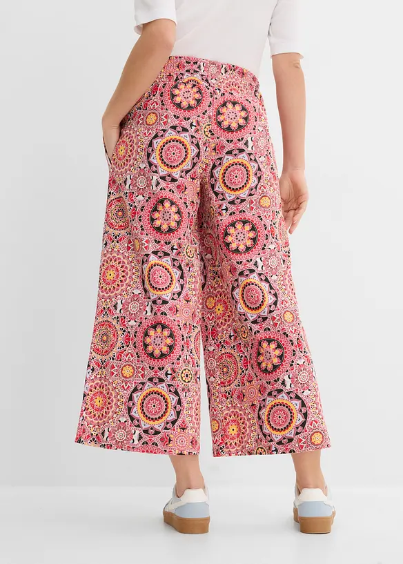 Pantaloni culotte larghi in jersey con vita alta a punto smock, lunghezza 7/8, bonprix
