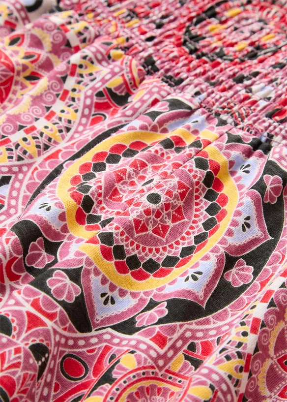 Pantaloni culotte larghi in jersey con vita alta a punto smock, lunghezza 7/8, bonprix