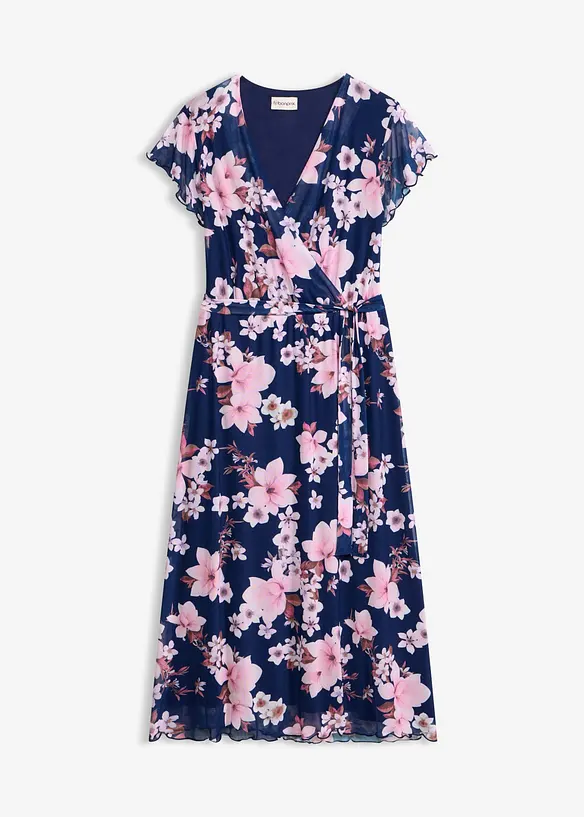Abito midi in mesh fantasia, bonprix