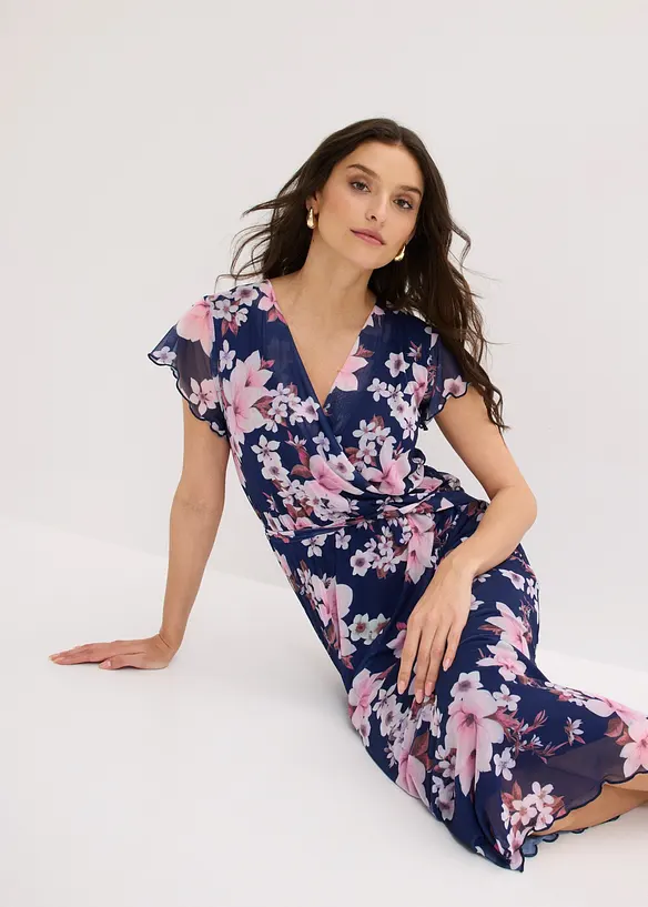 Abito midi in mesh fantasia, bonprix
