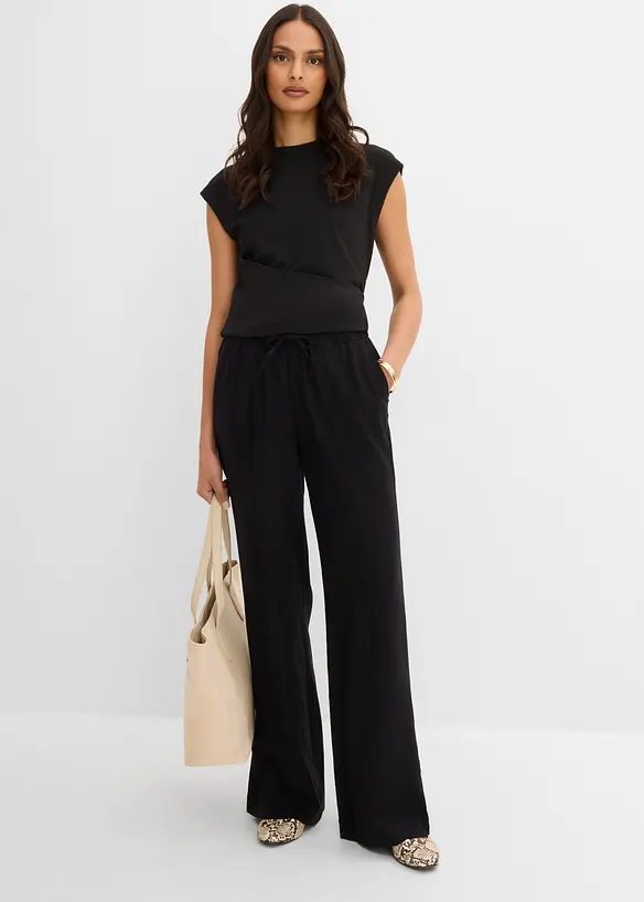 Pantaloni a palazzo in misto lino e viscosa leggero, bonprix