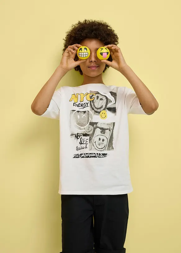 T-shirt loose fit in puro cotone con stampa Smiley World, SmileyWorld