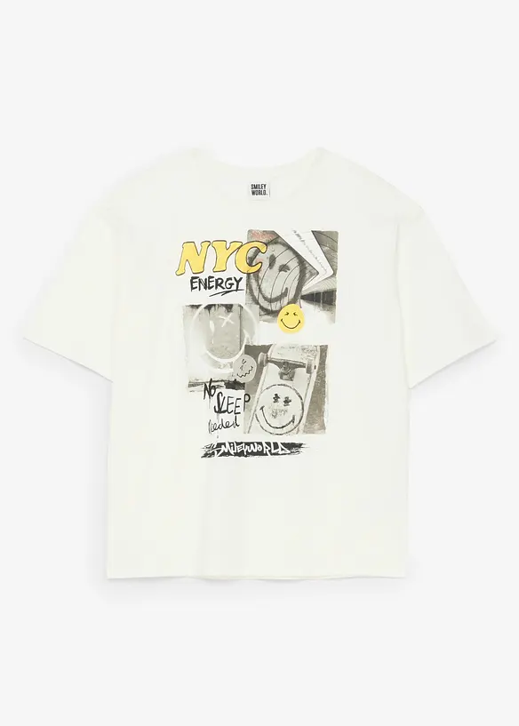 T-shirt loose fit in puro cotone con stampa Smiley World, SmileyWorld