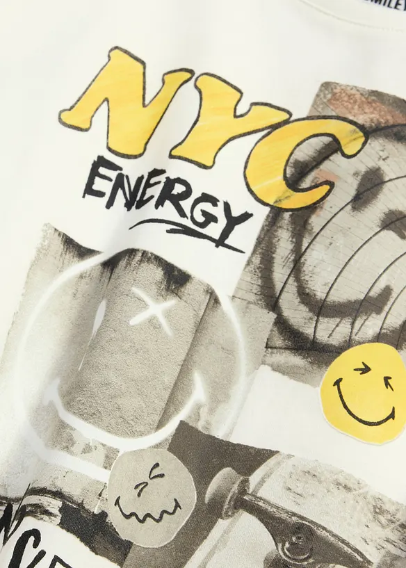 T-shirt loose fit in puro cotone con stampa Smiley World, SmileyWorld