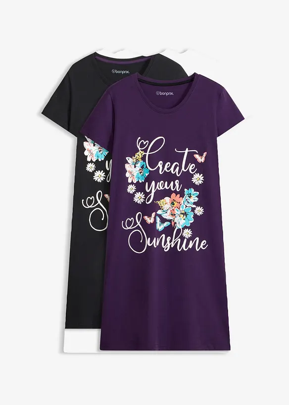 Camicia da notte corta in puro cotone (pacco da 2), bonprix