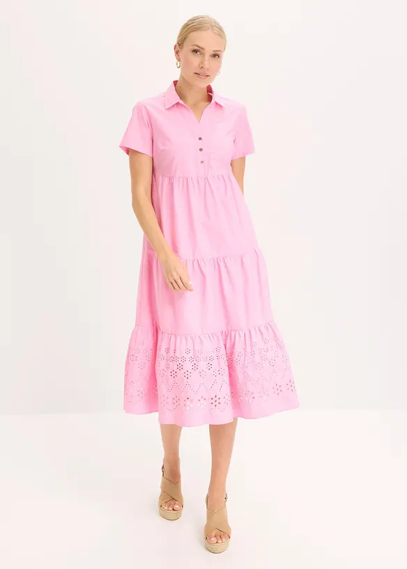 Abito tunica in puro cotone con ricami traforati, bonprix