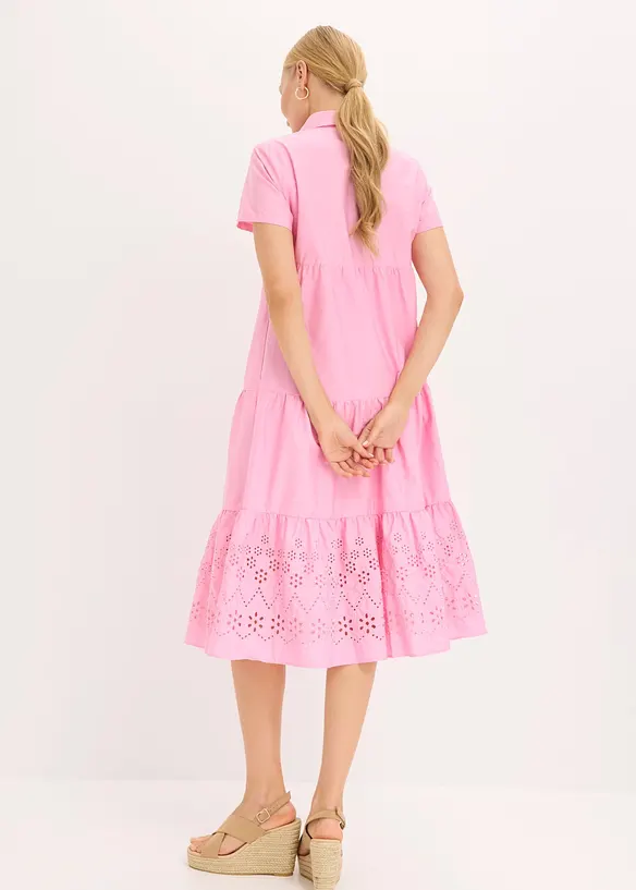 Abito tunica in puro cotone con ricami traforati, bonprix