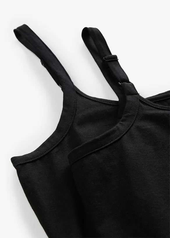 Top lungo in cotone biologico con spalline sottili (pacco da 2), bonprix