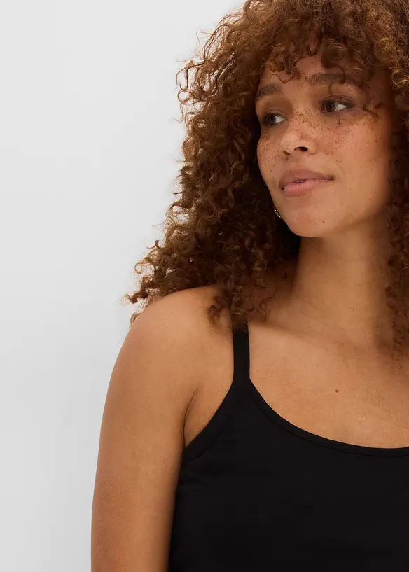 Top lungo in cotone biologico con spalline sottili (pacco da 2), bonprix