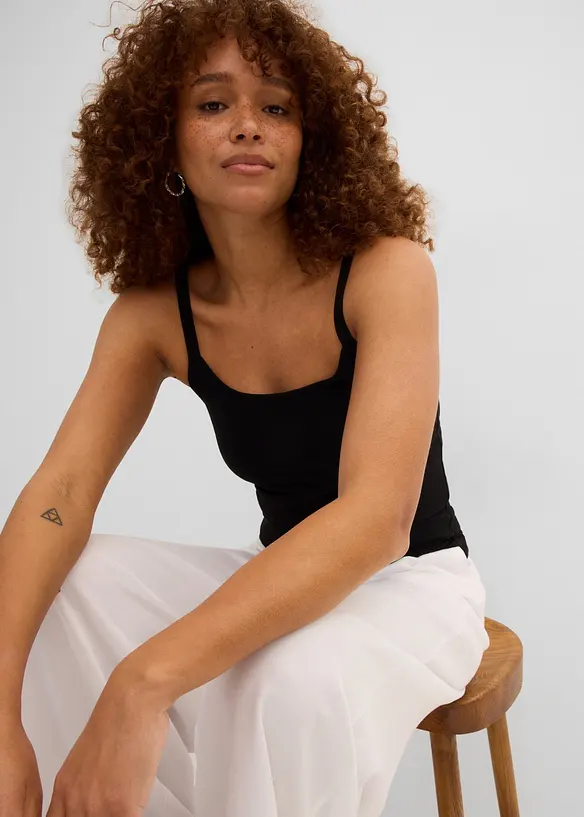 Top lungo in cotone biologico con spalline sottili (pacco da 2), bonprix