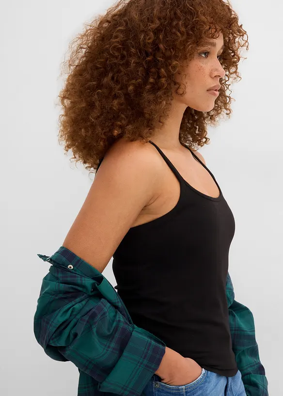 Top lungo in cotone biologico con spalline sottili (pacco da 2), bonprix