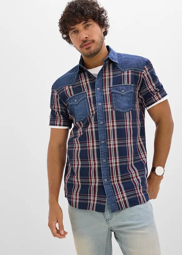 Camicia a maniche corte con inserto in denim di puro cotone biologico, bonprix