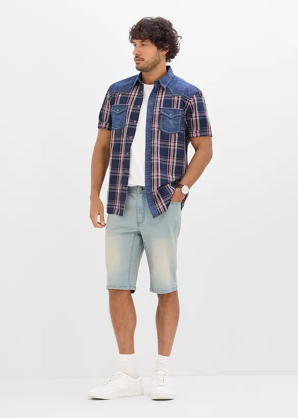Camicia a maniche corte con inserto in denim di puro cotone biologico, bonprix