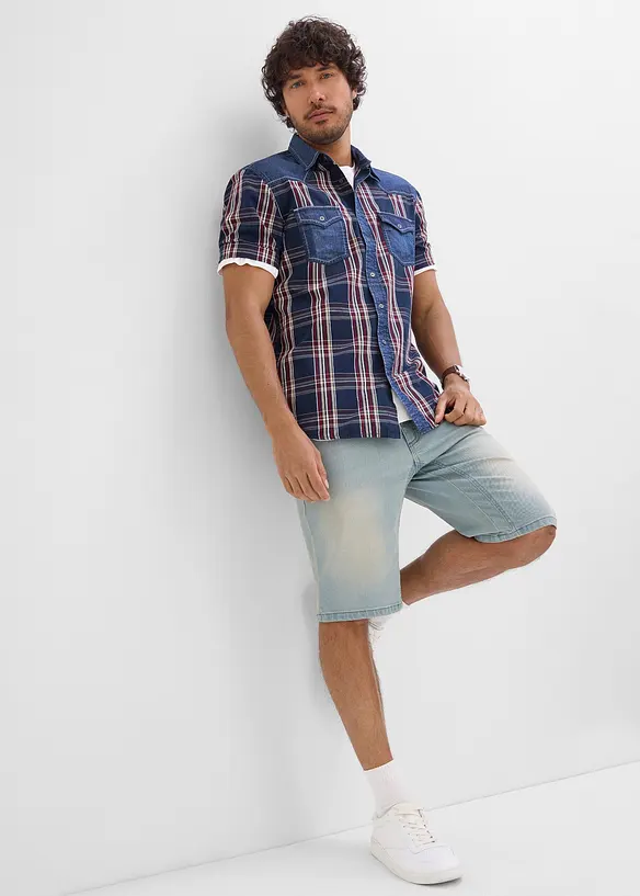 Camicia a maniche corte con inserto in denim di puro cotone biologico, bonprix