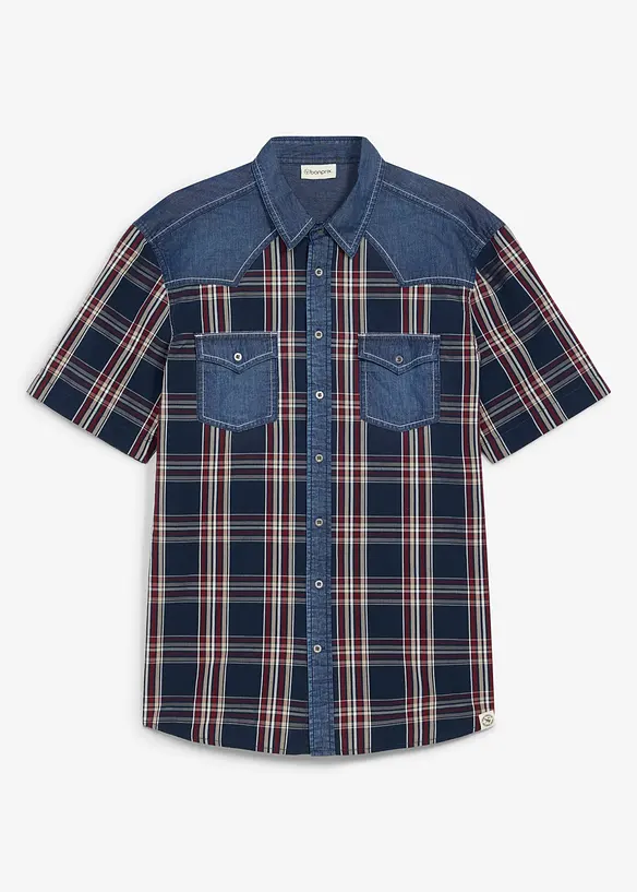 Camicia a maniche corte con inserto in denim di puro cotone biologico, bonprix