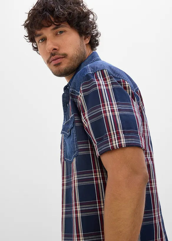 Camicia a maniche corte con inserto in denim di puro cotone biologico, bonprix