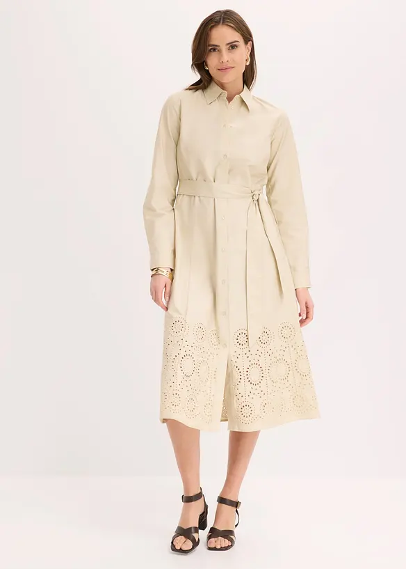 Abito chemisier con ricamo traforato, bonprix