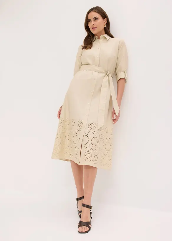 Abito chemisier con ricamo traforato, bonprix