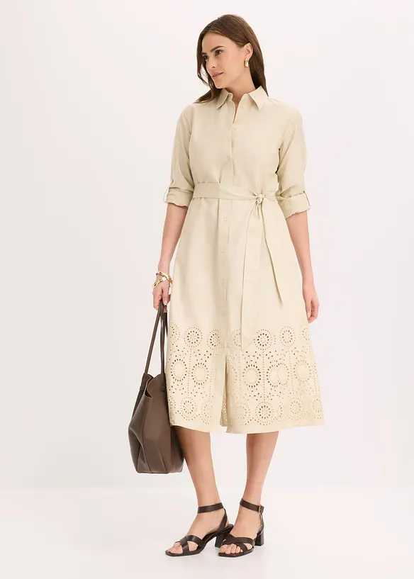 Abito chemisier con ricamo traforato, bonprix