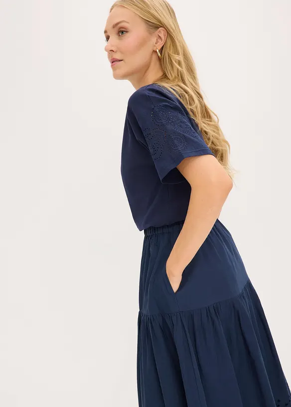 Gonna midi in puro cotone con ricami traforati, bonprix