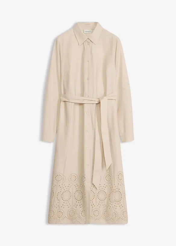 Abito chemisier con ricamo traforato, bonprix