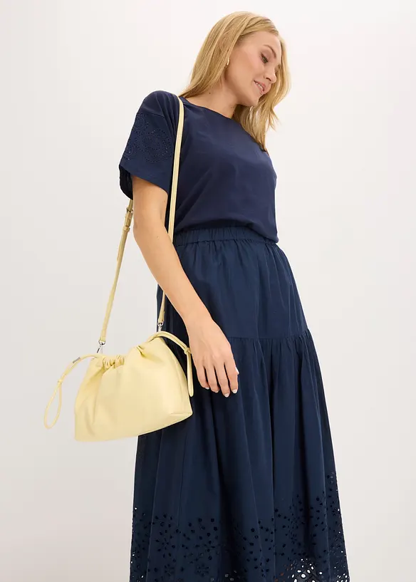 Gonna midi in puro cotone con ricami traforati, bonprix