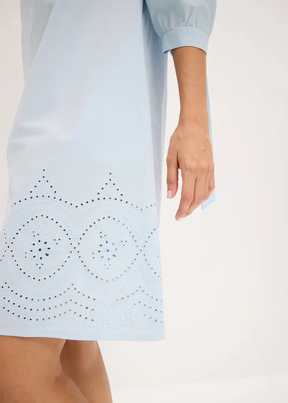 Abito a spalle scoperte in puro cotone con ricami traforati, bonprix