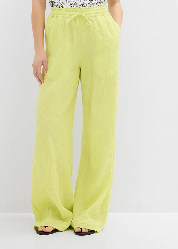 Pantaloni con elastico in vita in mussola vaporosa, bonprix