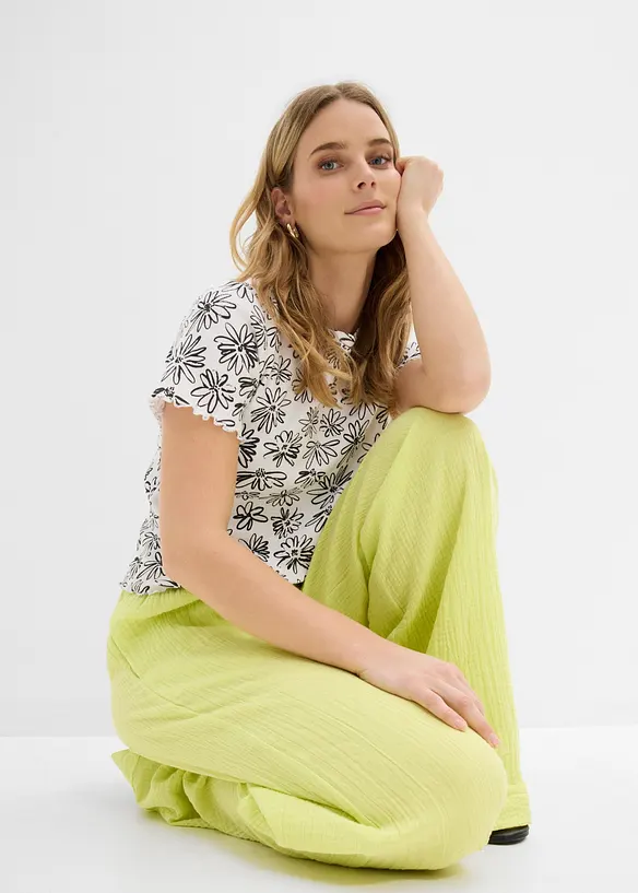 Pantaloni con elastico in vita in mussola vaporosa, bonprix