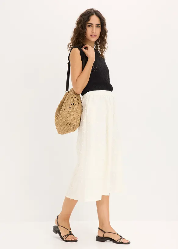 Gonna midi con ricami floreali, bonprix