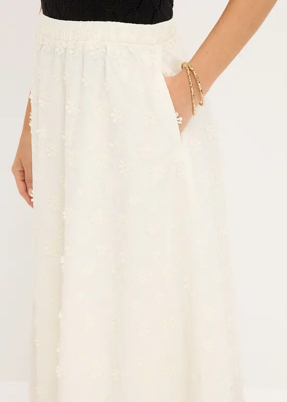 Gonna midi con ricami floreali, bonprix