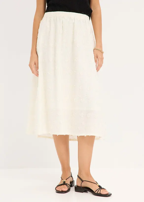 Gonna midi con ricami floreali, bonprix