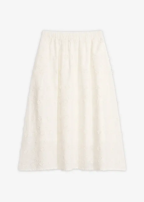 Gonna midi con ricami floreali, bonprix