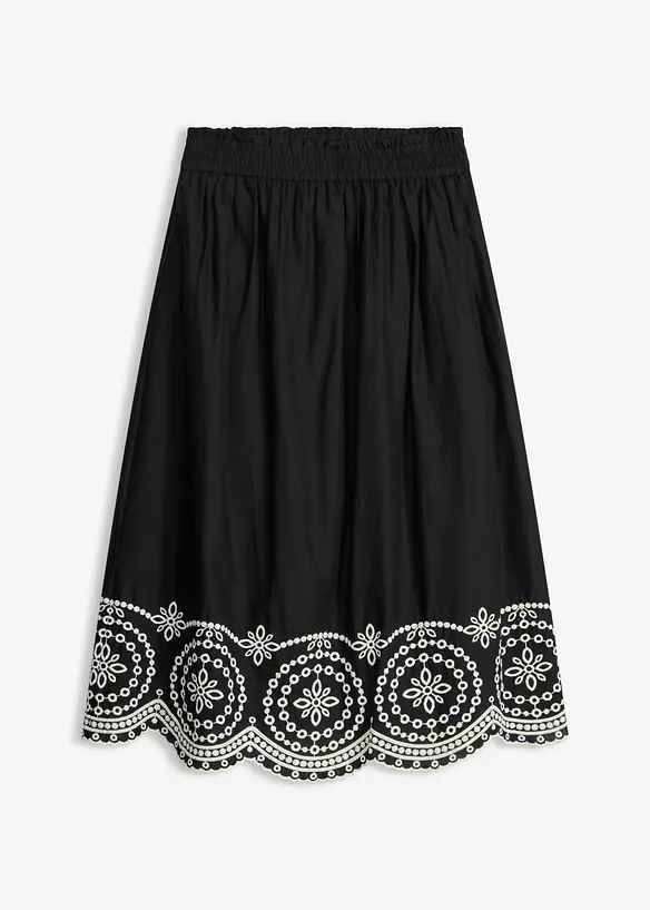 Gonna midi in puro cotone con ricami traforati, bonprix