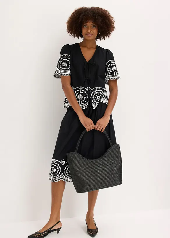 Blusa in puro cotone con ricami traforati, bonprix