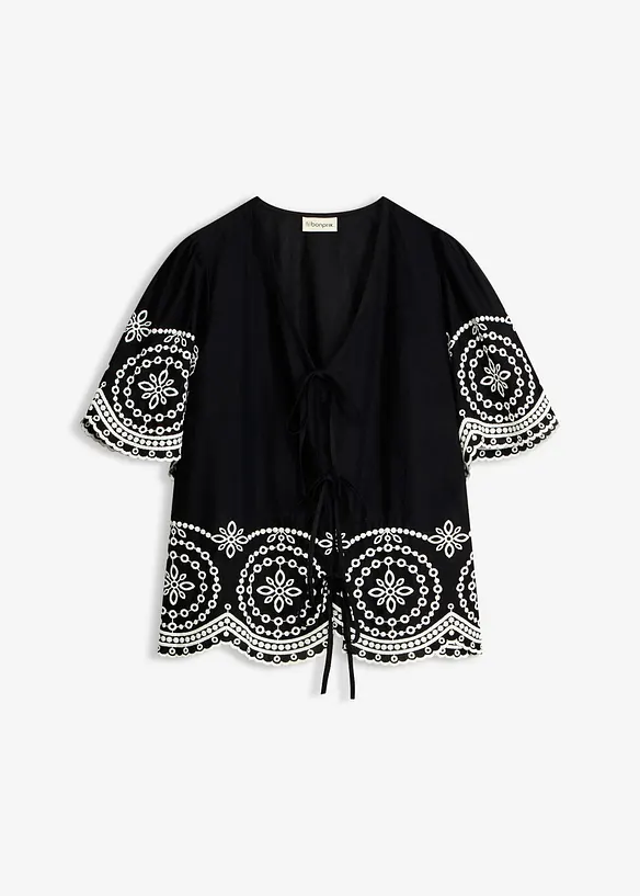 Blusa in puro cotone con ricami traforati, bonprix