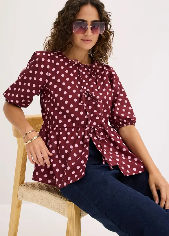 Blusa in puro cotone con fiocco, bonprix