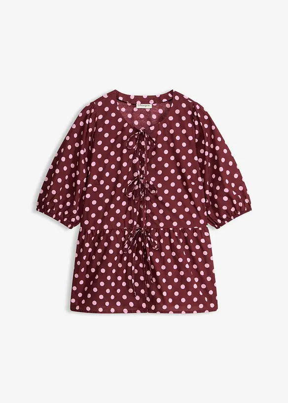 Blusa in puro cotone con fiocco, bonprix