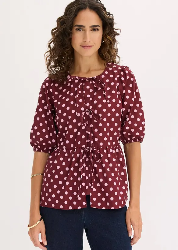 Blusa in puro cotone con fiocco, bonprix