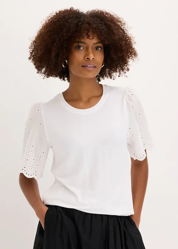 Maglia in misto viscosa morbido con ricami traforati, bonprix