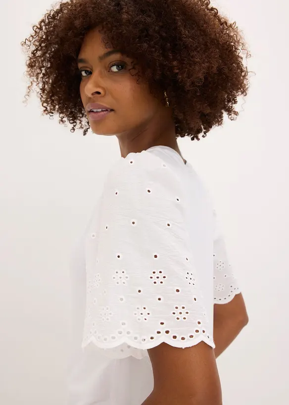 Maglia in misto viscosa morbido con ricami traforati, bonprix