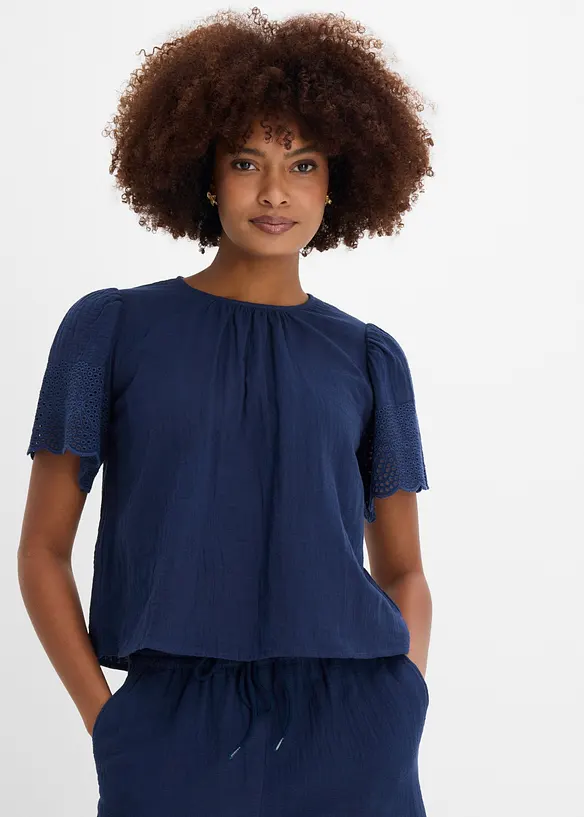 Blusa a maniche corte in mussola fersca e leggera, bonprix