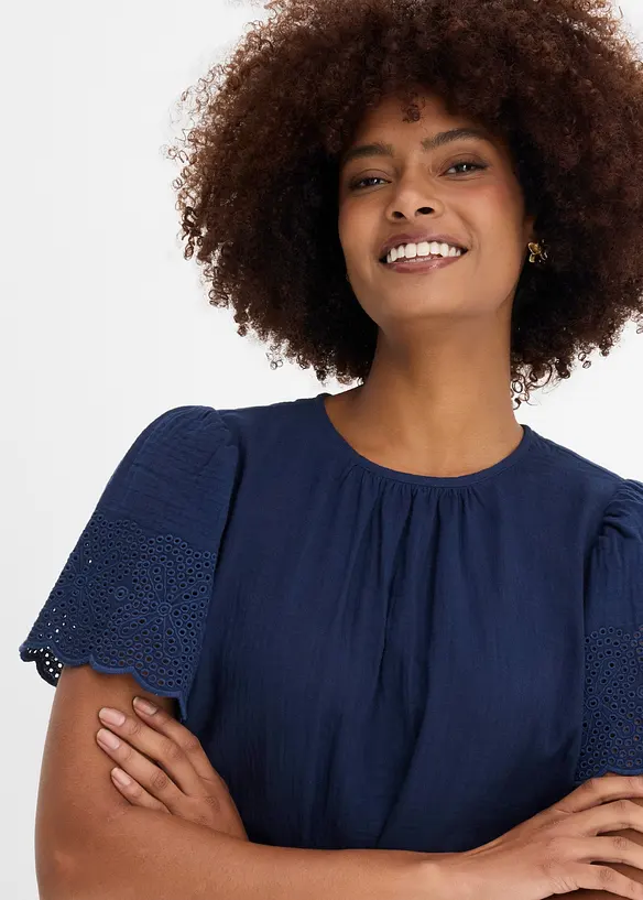 Blusa a maniche corte in mussola fersca e leggera, bonprix