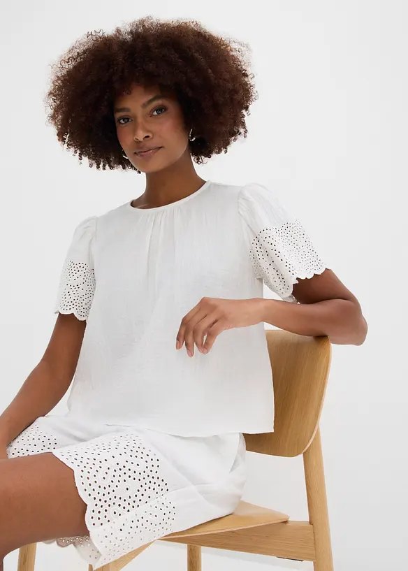 Blusa a maniche corte in mussola fersca e leggera, bonprix