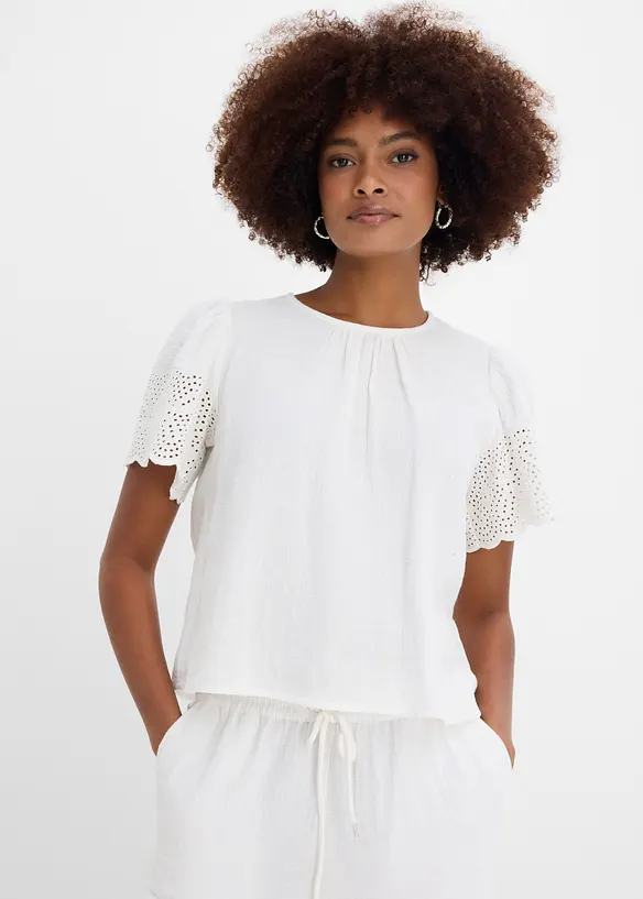 Blusa a maniche corte in mussola fersca e leggera, bonprix