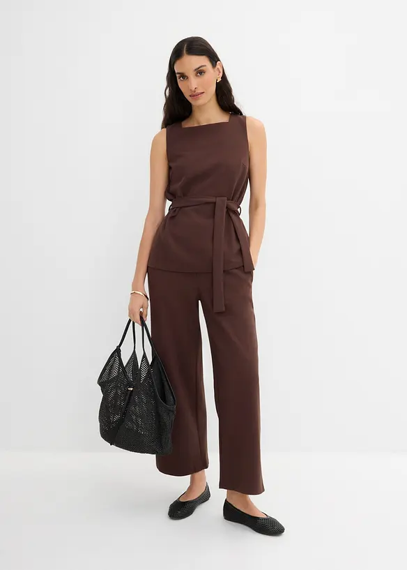 Top in piquet con cintura da annodare, bonprix