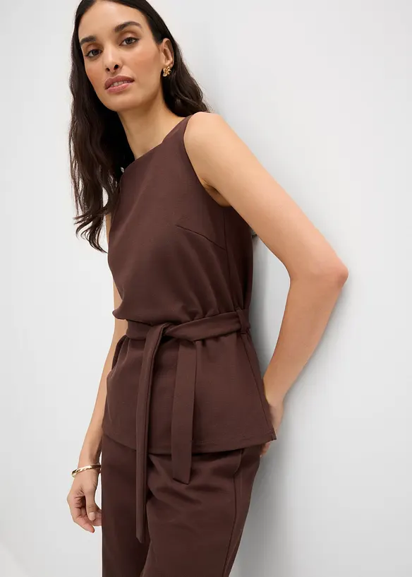 Top in piquet con cintura da annodare, bonprix