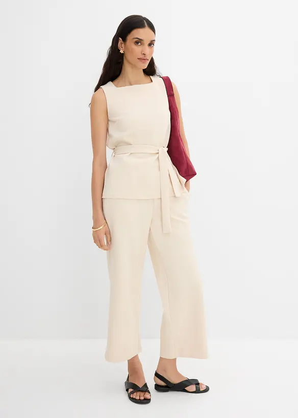 Top in piquet con cintura da annodare, bonprix