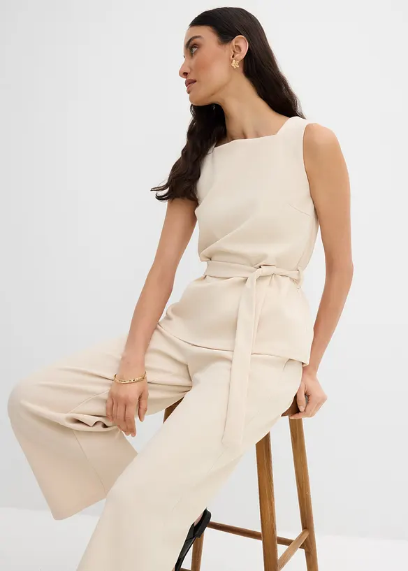 Top in piquet con cintura da annodare, bonprix